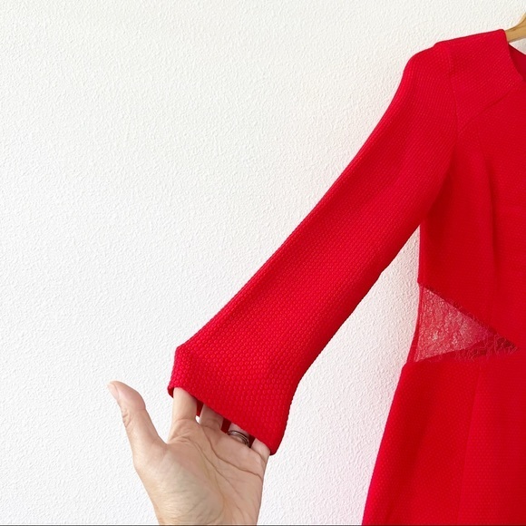 Sandro Paris Rayke Red Lace Cutout Jersey Dress - Picture 4 of 12